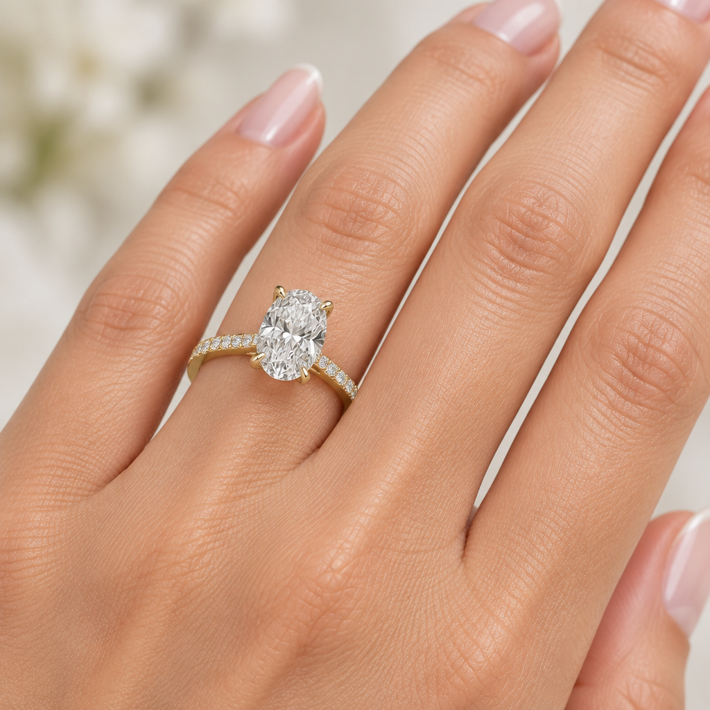 Ring on a woman's finger, redone true to the original photos