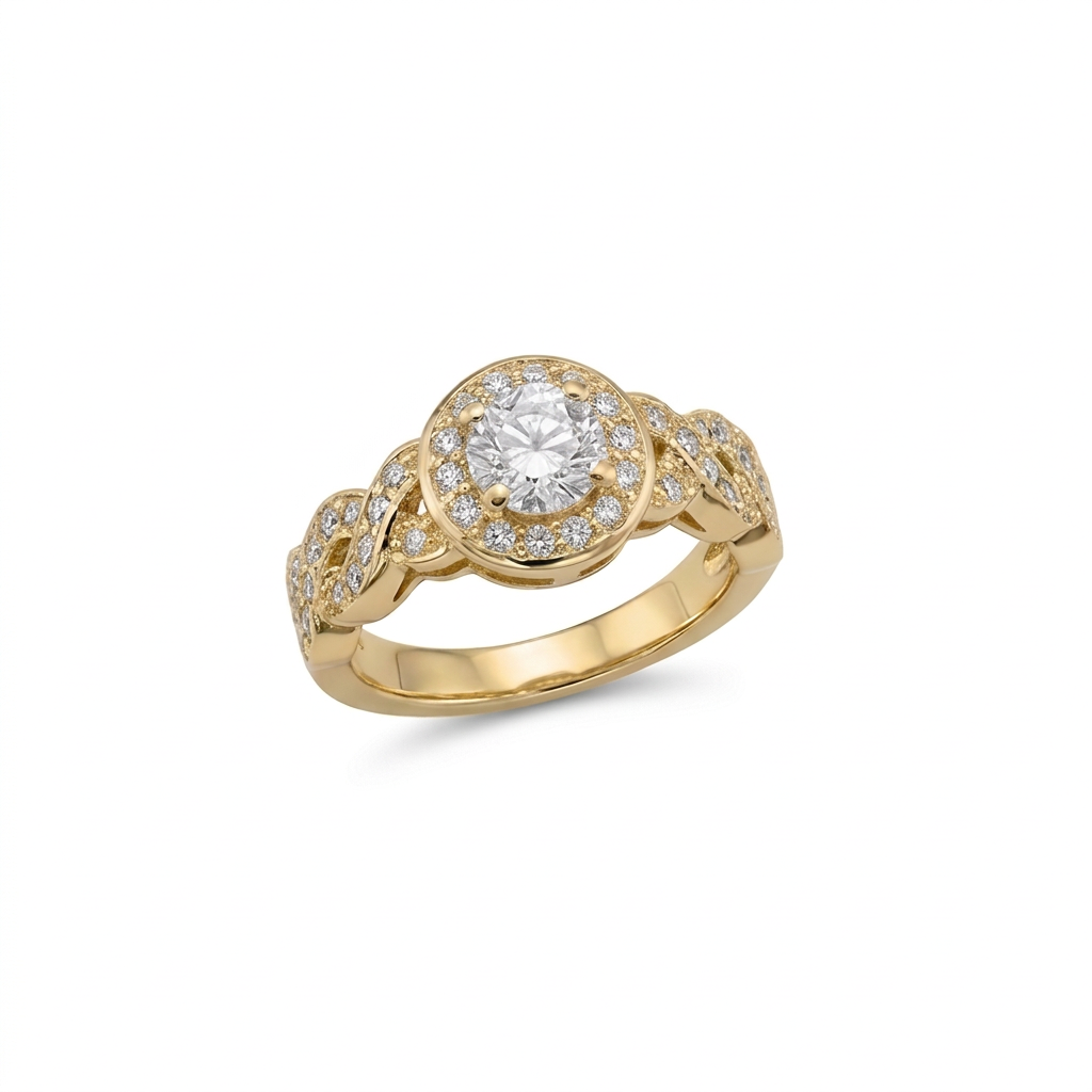 Ring with brighter diamonds and slightly yellower gold