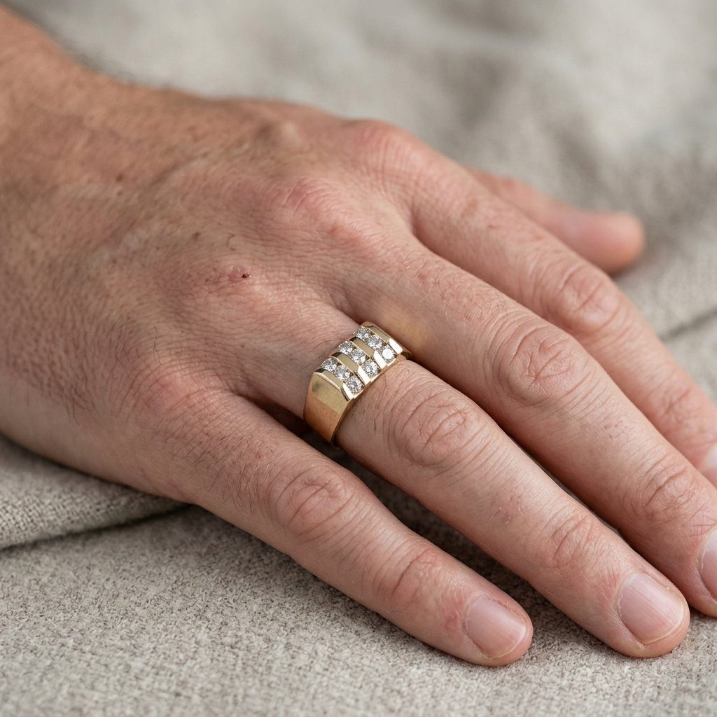 Ring worn on a man's finger