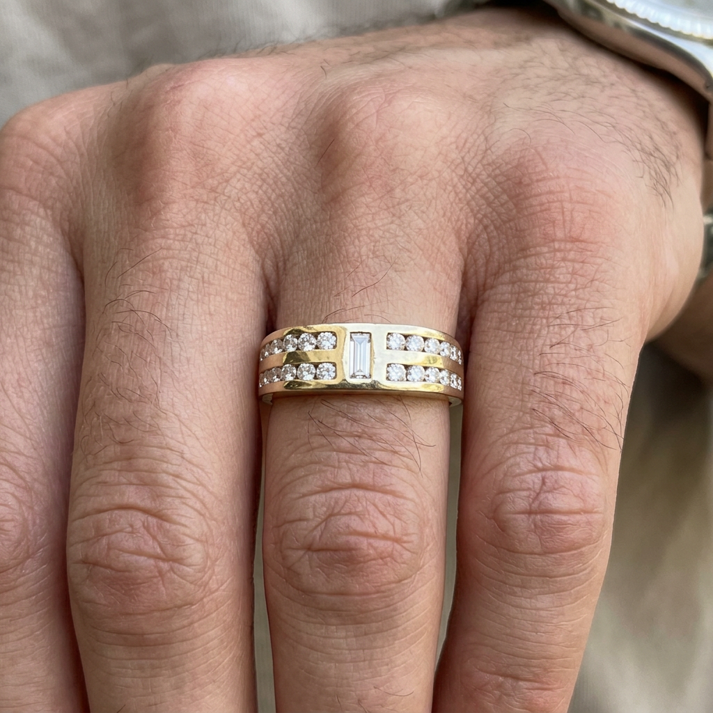 Ring worn on a man's hand