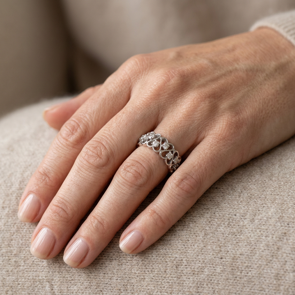 Ring worn on a woman's finger