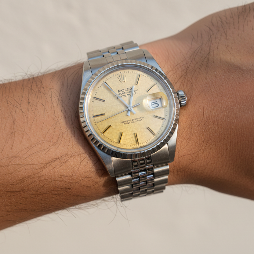 Rolex Datejust Engine-Turned Bezel on Men's Wrist