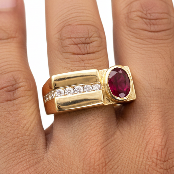 Ruby Ring on Men's Pinky - 7x5mm