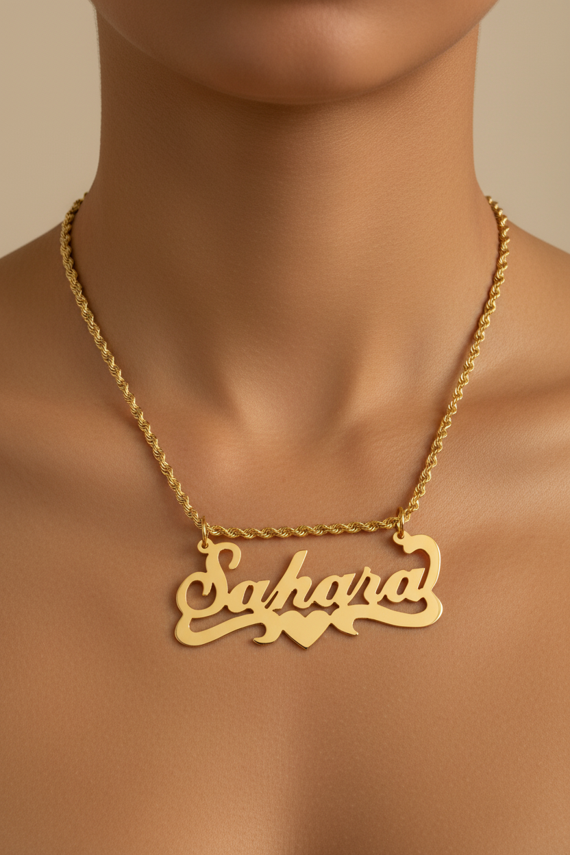 Sahara Nameplate Necklace - Lifestyle Neck Shot