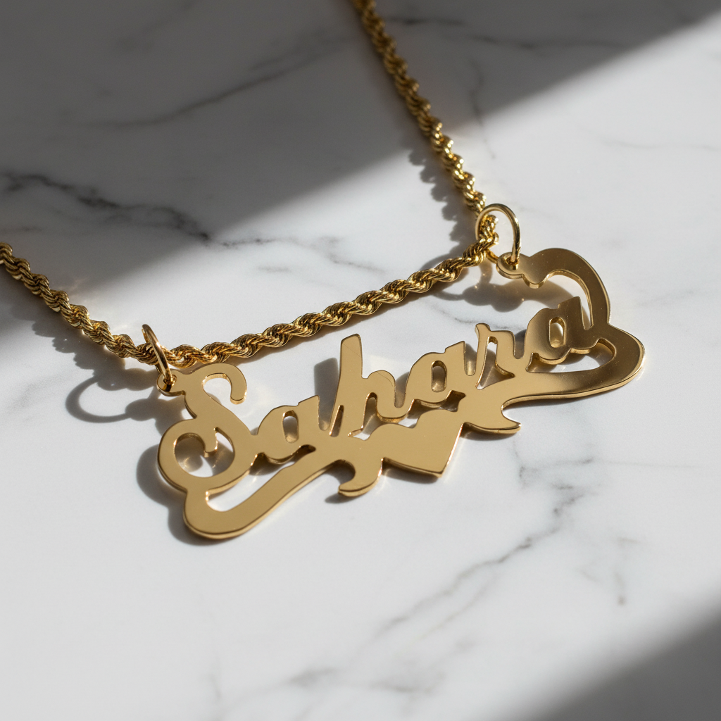 Sahara Nameplate Necklace - Marble