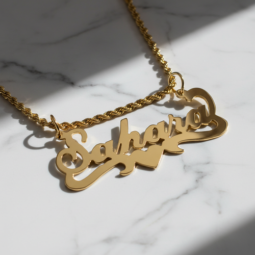 Sahara Nameplate Necklace - Marble