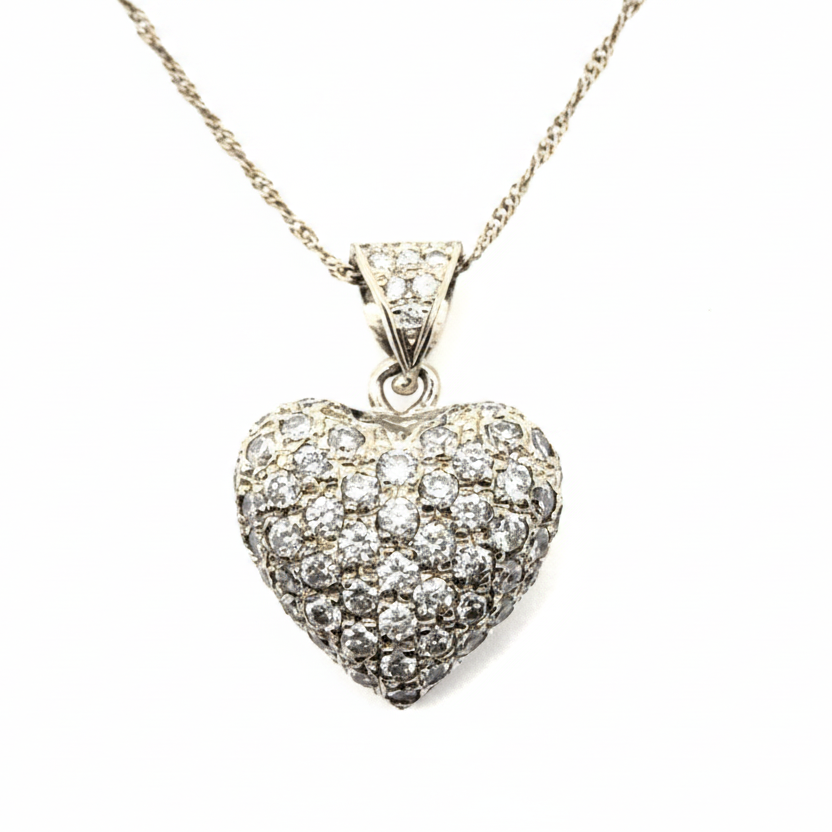 White Gold Puffy Heart Pendant