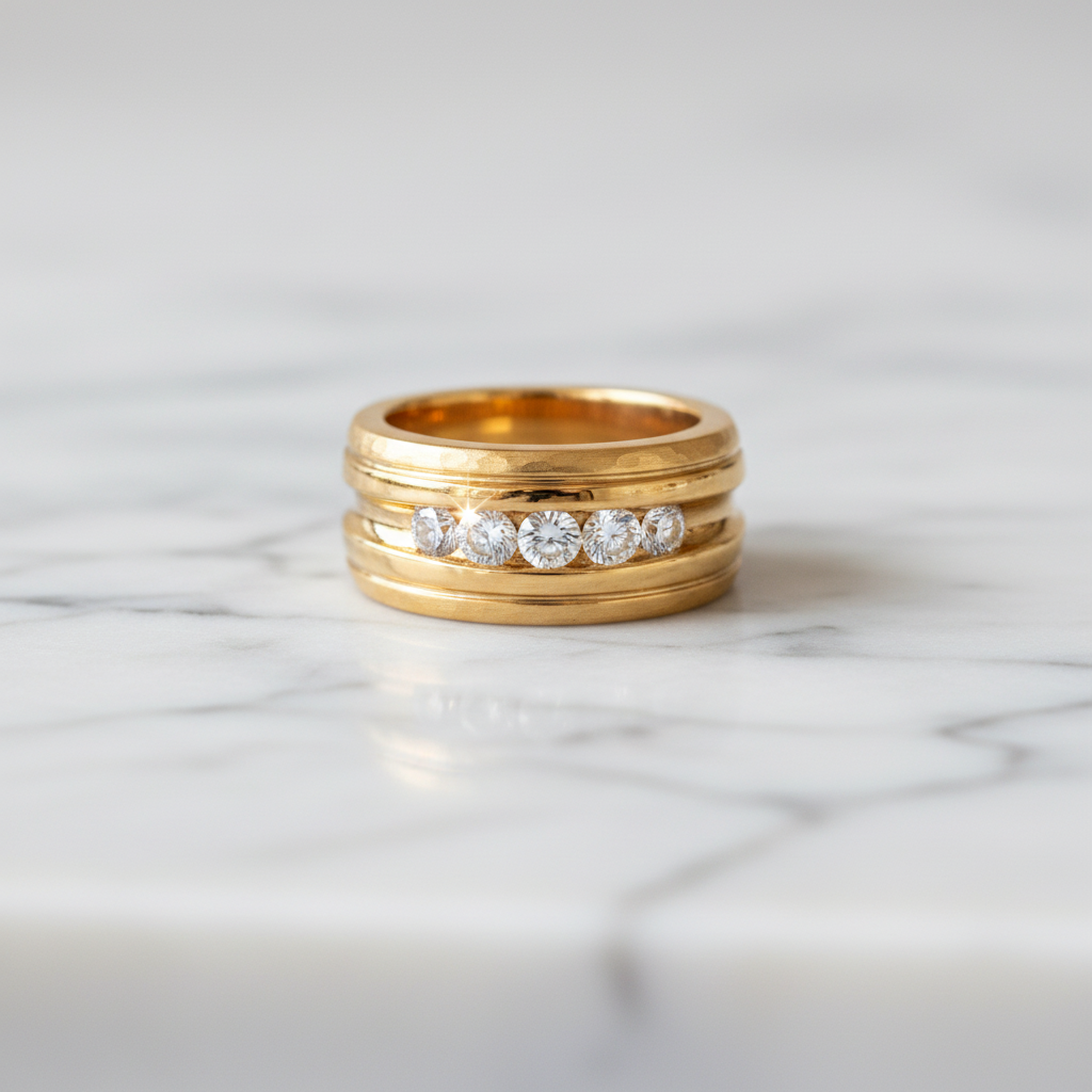 Wide Diamond Band on Marble