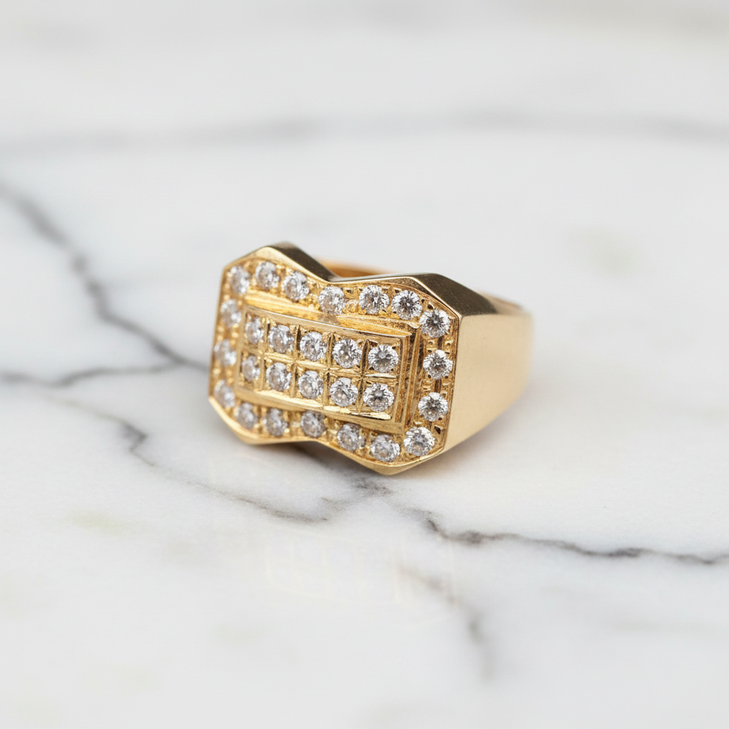 Yellow Gold Diamond Ring - Marble