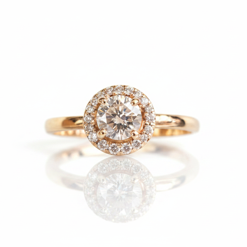 Yellow Gold Halo Diamond Ring Enhanced