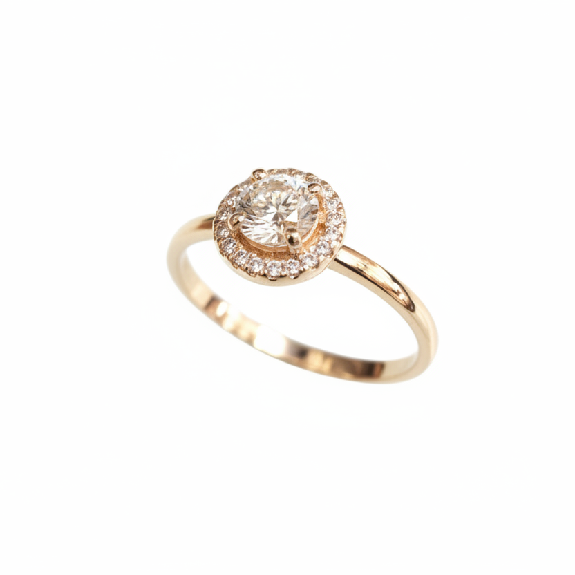 Yellow Gold Halo Ring - Enhanced Angle