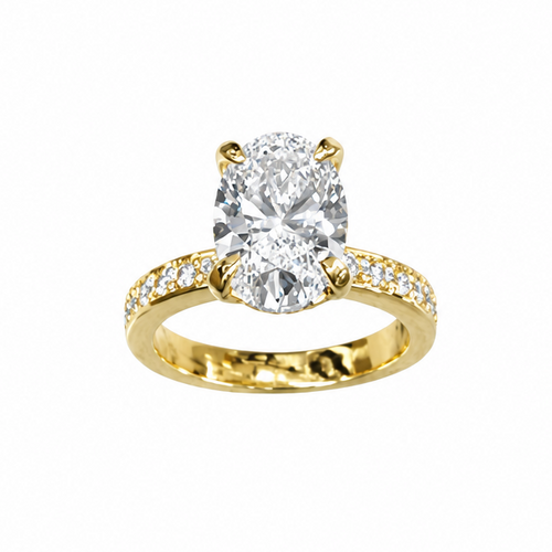 Zoomed out enhanced yellow gold oval diamond ring