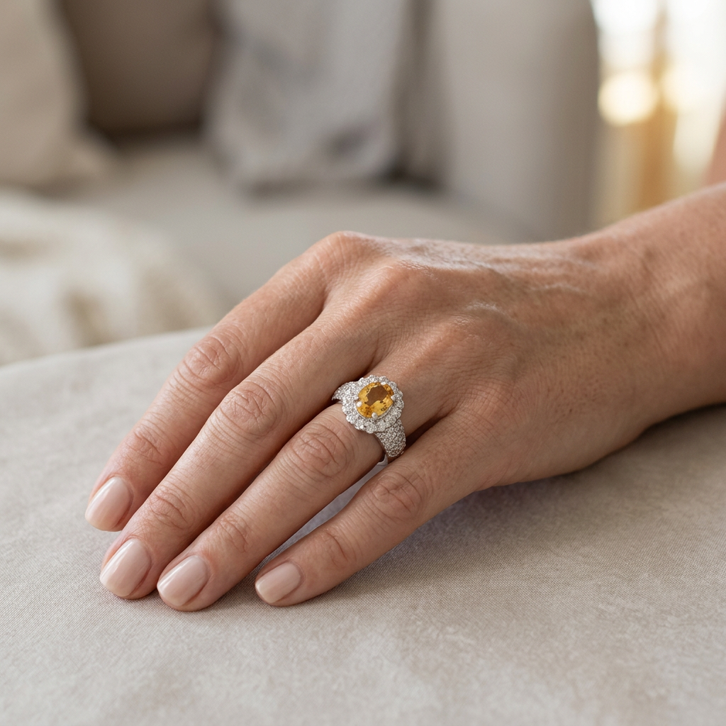 Zoomed-out ring on a woman's finger