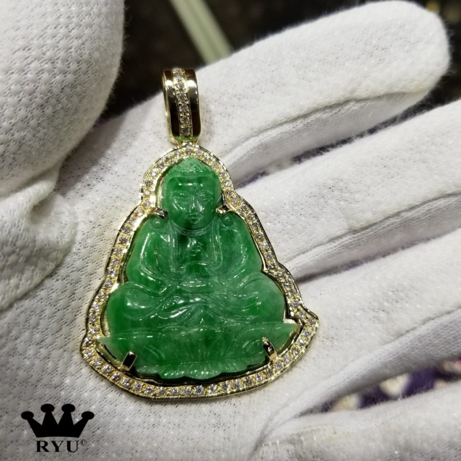 Green Jade Sitting Buddha Pendant | Ryu's Jewelry