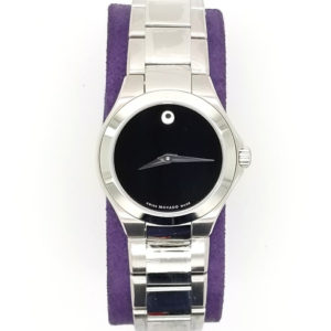 Movado Defio Black Dial Ladies Stainless Steel Watch 0606334