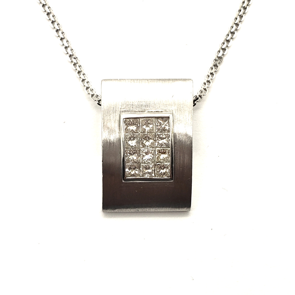 Square Invisible Set Diamond Pendant (WG) - Ryu's Jewelry