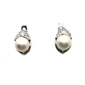 White Pearl Diamond Earrings (WG)