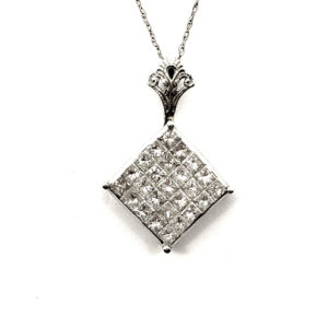Invisible Set Diamond Shape Pendant (WG)