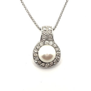 Iced White Pearl Pendant (WG)