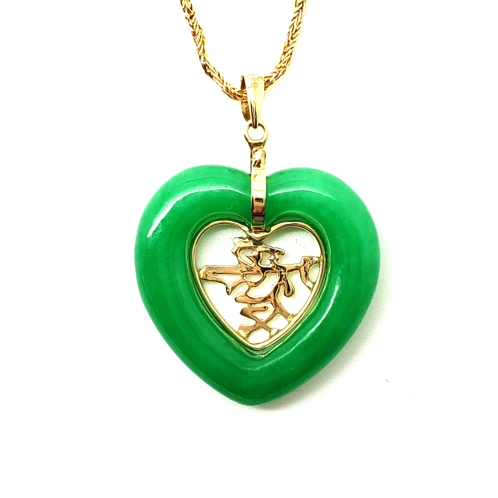 Green Jade Heart Pendant - Ryu's Jewelry