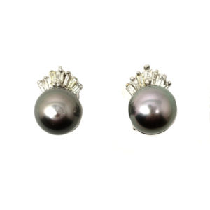 Black Pearl Baguette Earrings (WG)