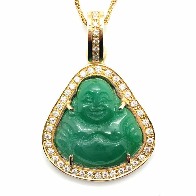 18k Gold Plated Laughing Buddha Pendant Necklace Green Jade – Rock Steady