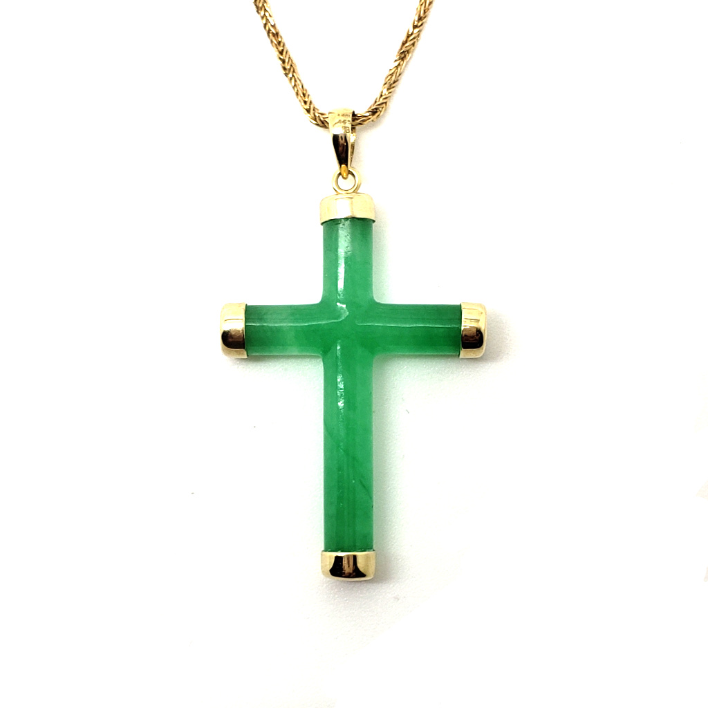 Unibody Green Jade Cross Pendant | Ryu's Jewelry