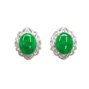 Green Oval Jade Earrings (WG)