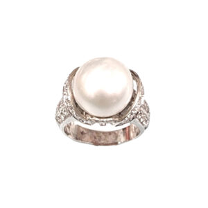 Cradled White Pearl Ring (WG)